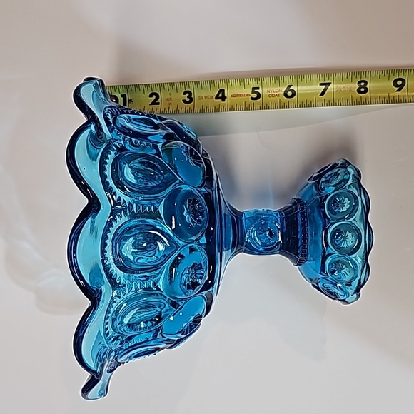 Vintage L.E. Smith Blue Moon & Stars Pedestal Compote Bowl Candy Dish - Picture 10 of 10